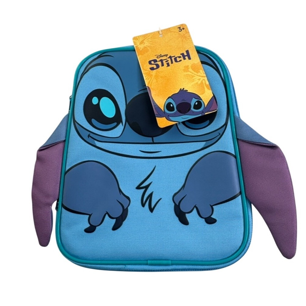 Disney Lilo & Stitch Insulated Lunch Bag Bioworld Blue 3D Ears ID Window NWT